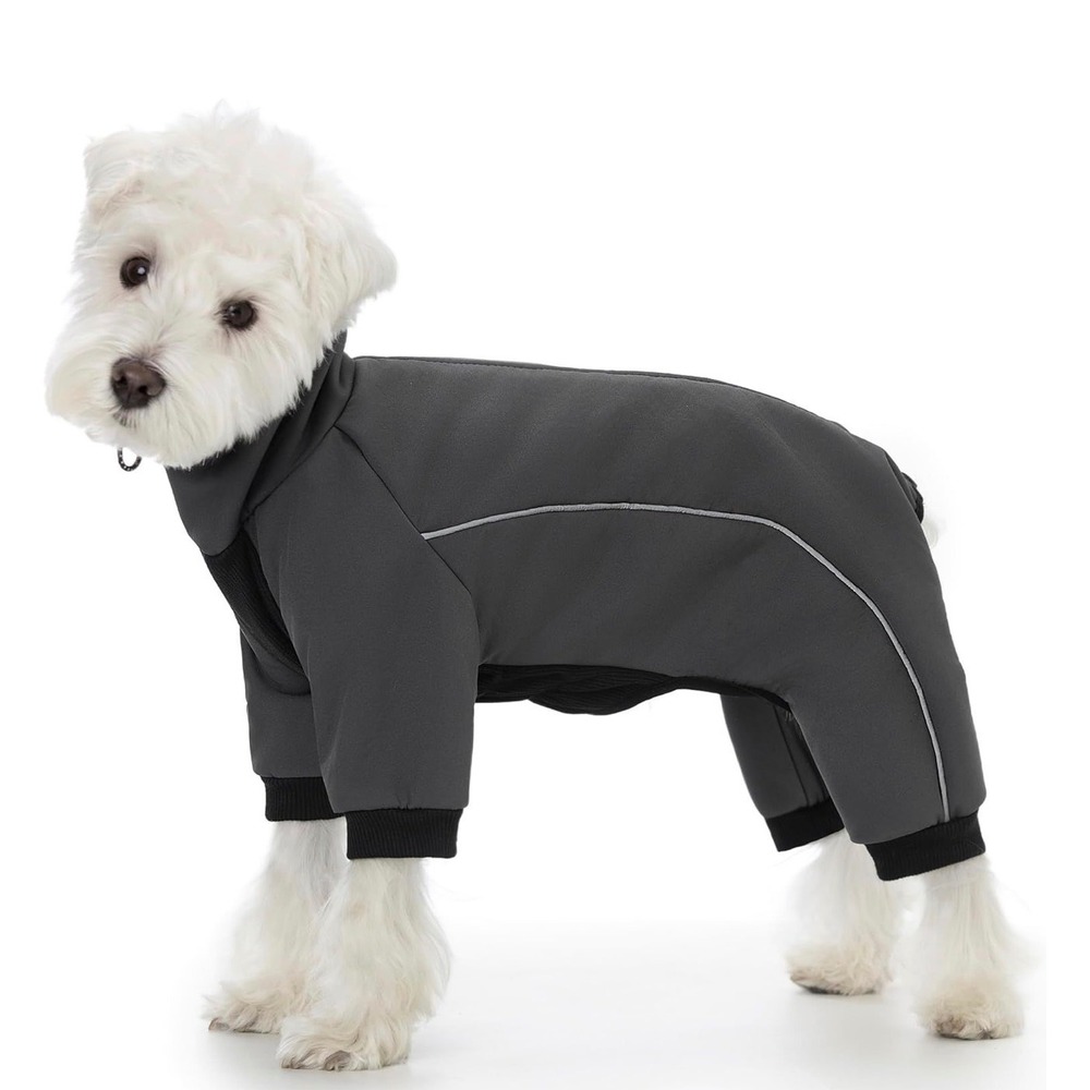 Four Legged Dog Winter Coat Fullbody Warm Fleece Jacket‎ Dark Grey XL Reflective